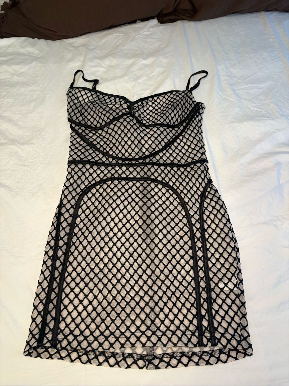 AKIRA Black Mesh Net Mini Dress with Nude Lining